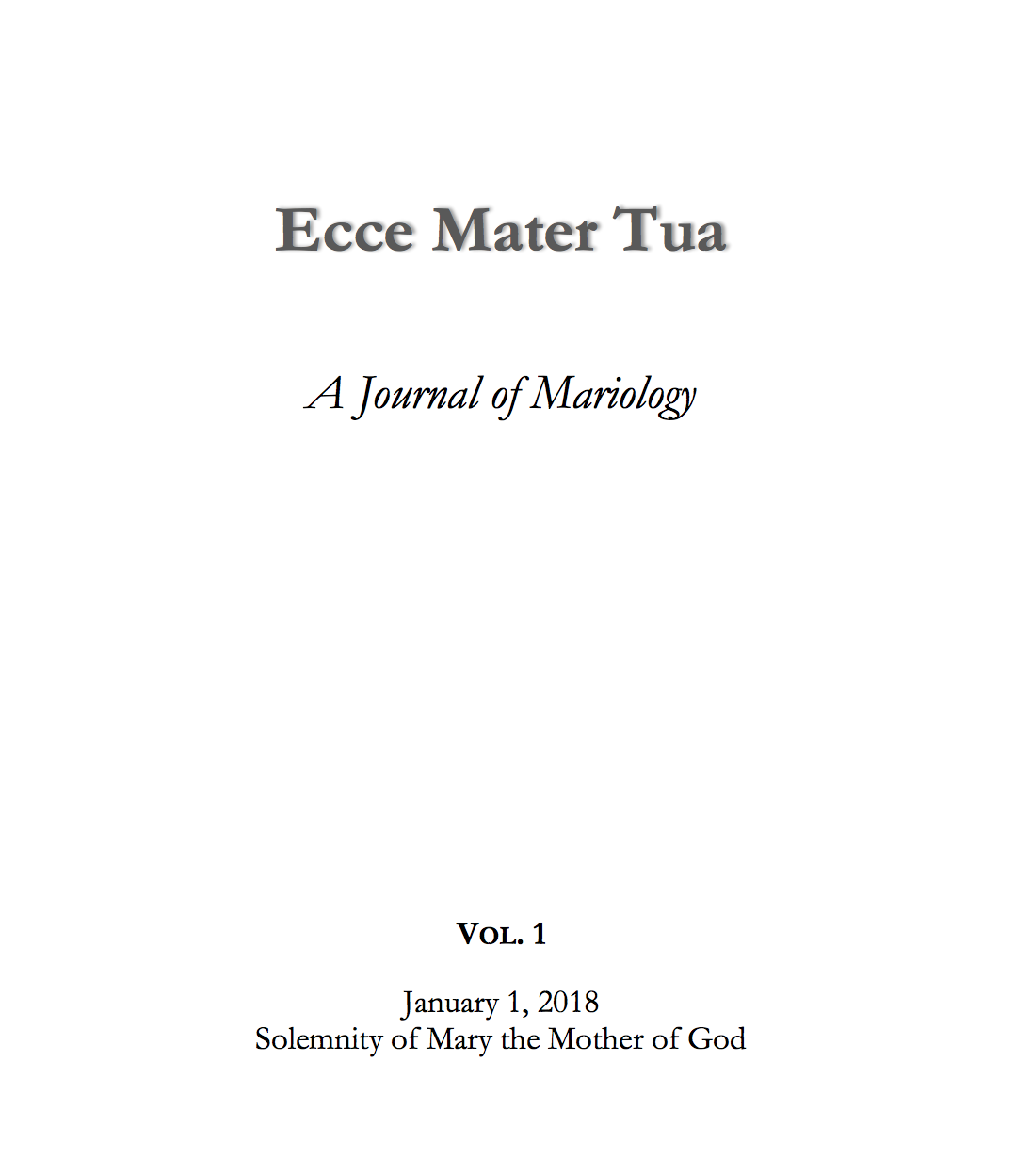 Ecce Mater Tua Vol. 1 Cover